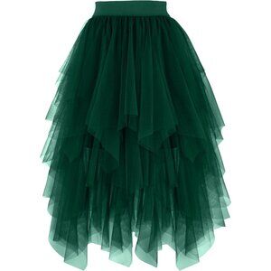 Tulle Green Skirts for Women High Waist Elastic Midi Skirt Mesh Tutu Skirts